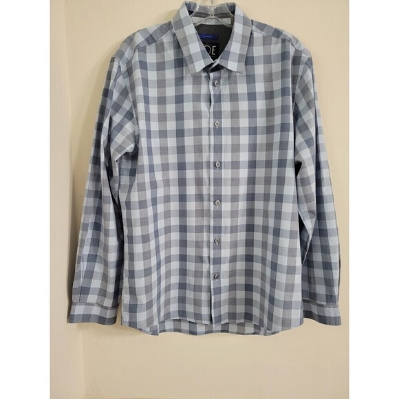 Joseph Abboud Large Blue Plaid  Casual Cotton Blend Button Down Shirt - Picture 1 of 11